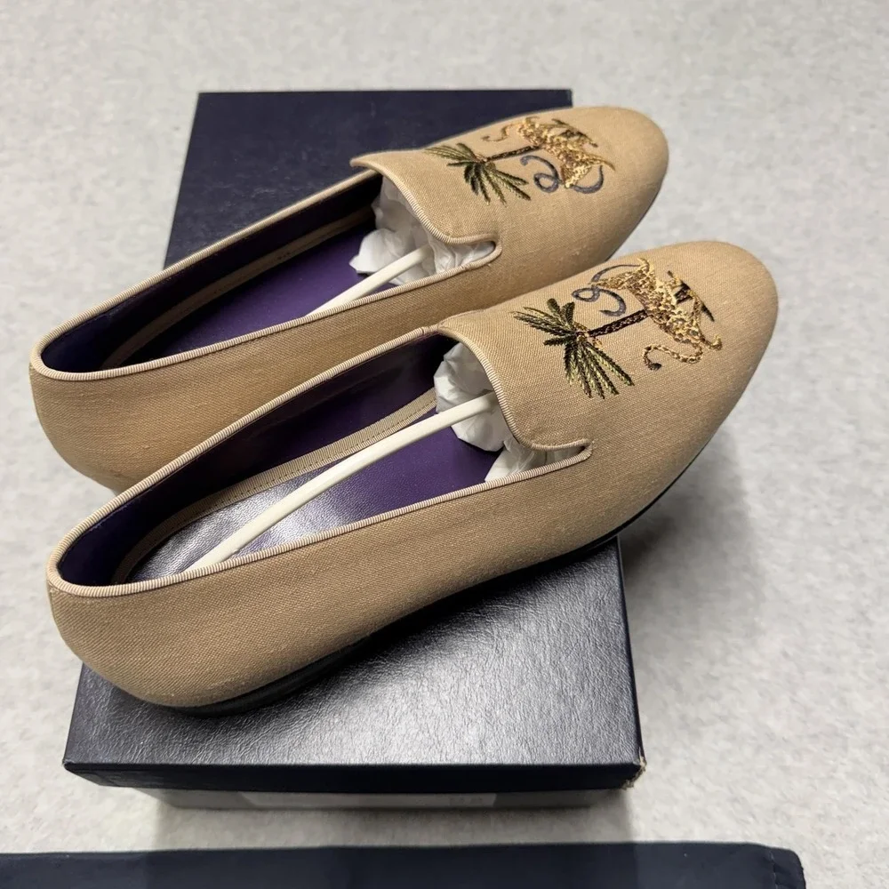 Ralph Lauren Purple Label Alonzo Palm Jaguar Shoes Mens 11 D Beige Slip On